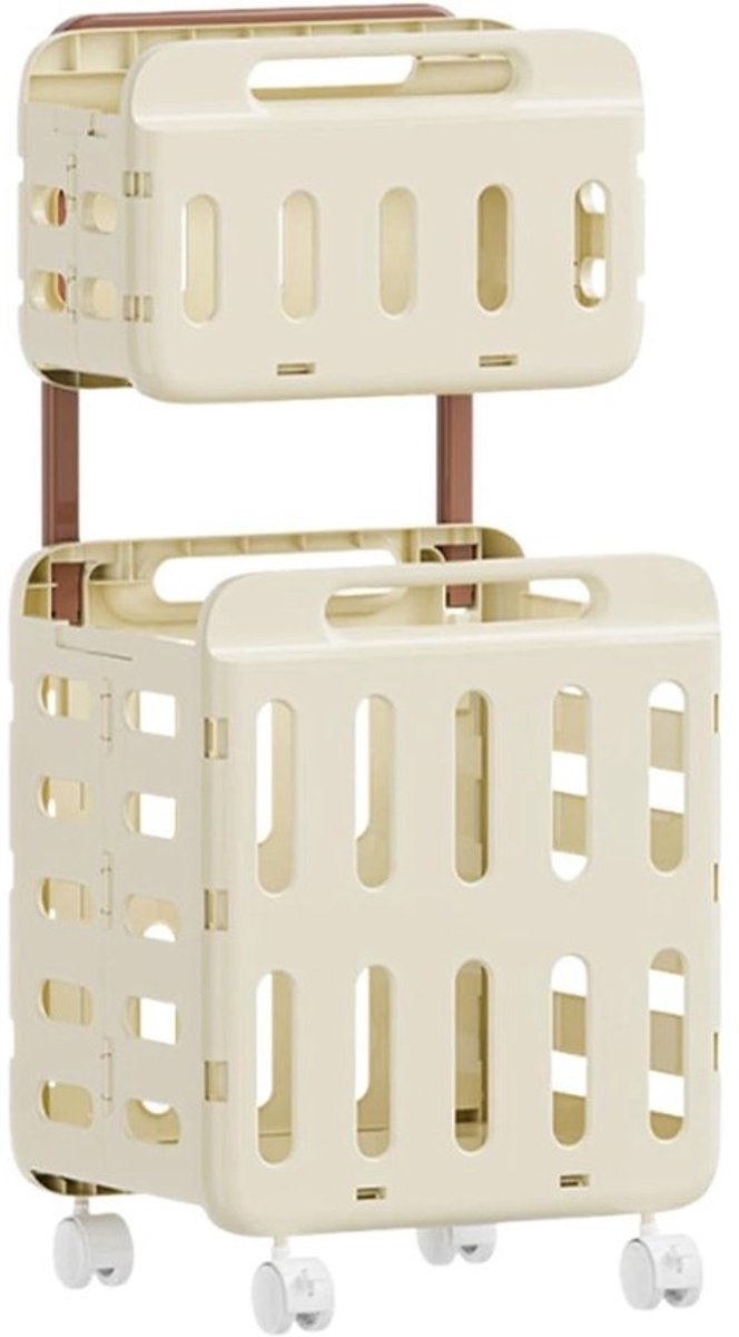 Opvouwbare Wasmand - Rolmand Op Wielen - Kleding Opslag - Dubbellaags Ontwerp - 46 x 41 x 13 cm - Crèmekleurig