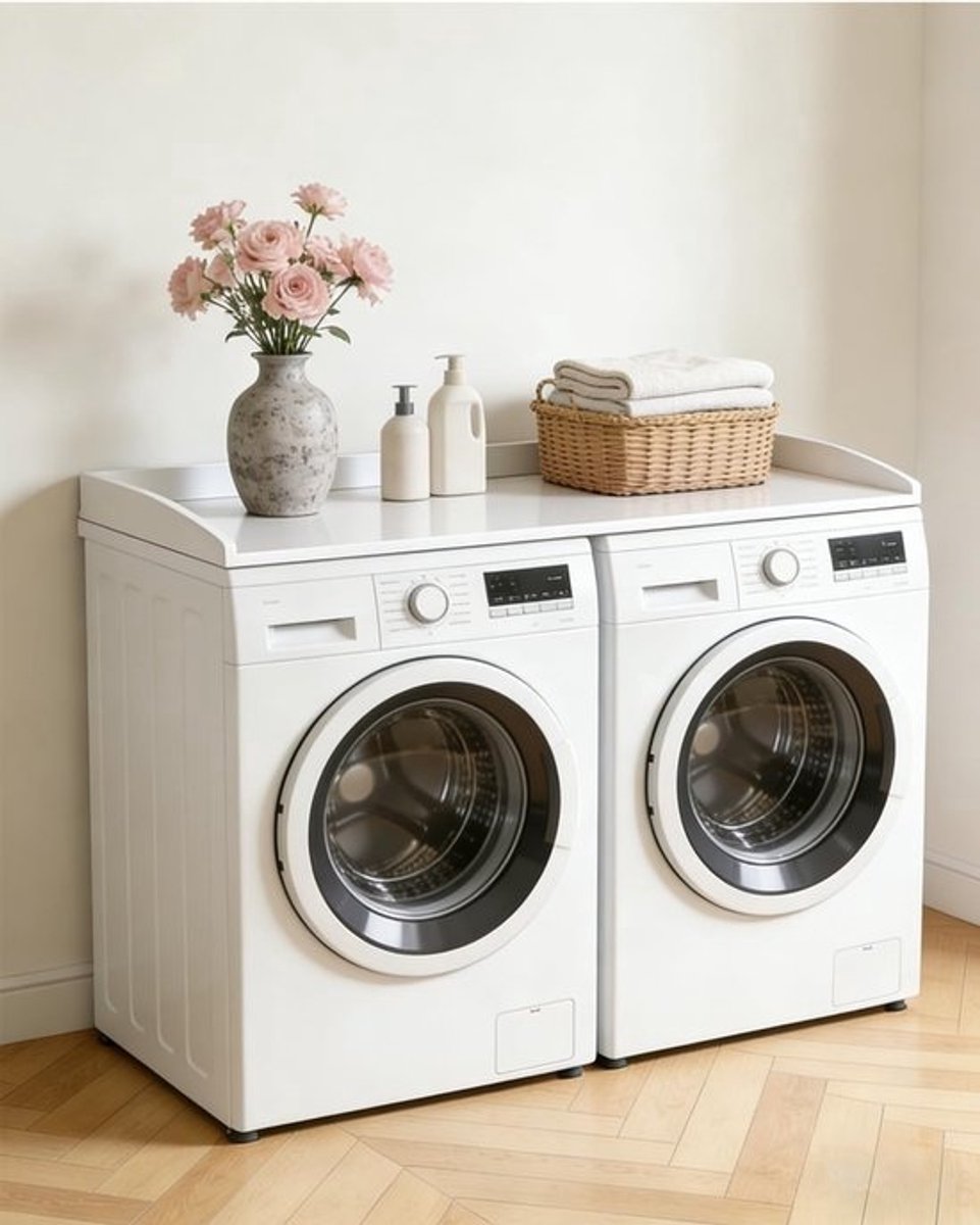 Wasmachine Werkblad - Droger Plank - Organisatie Ruimte - Met Veiligheidsstrip - 60x120x7.5cm - Houtkleur