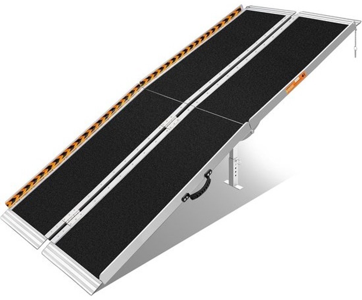 Rolstoelhelling Opvouwbaar - Drempelhulp Aluminium - Toegankelijkheid Creëren - Extra Breed Ontwerp - 213 cm Lang - Zwart