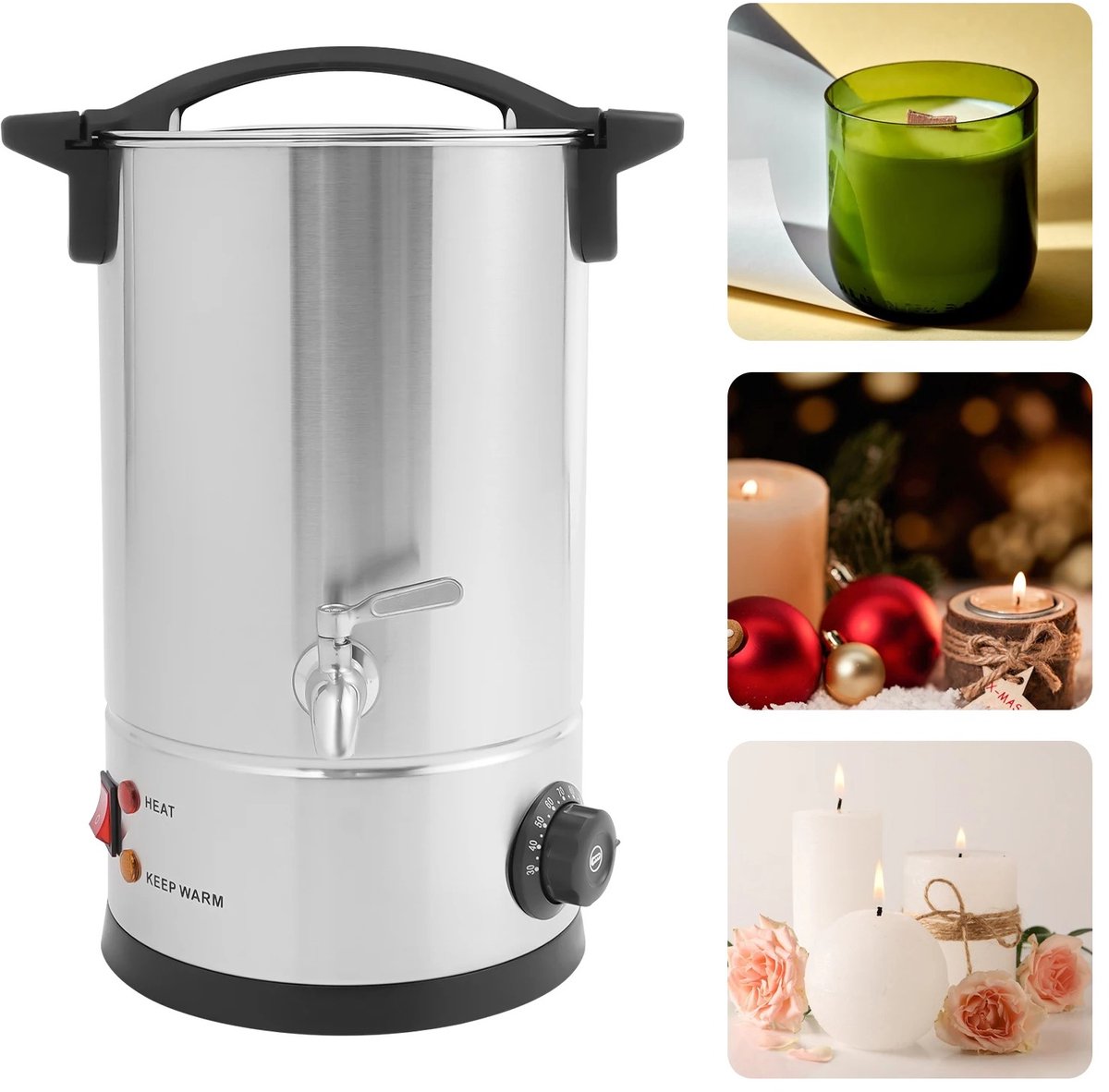 G&G wax smelter - Wassmelter - Kaarsenwas - Kaarsen maken - Voor paraffine wax - Bijenwas - 8L - 30 tot 110° - RVS - Beveiliging