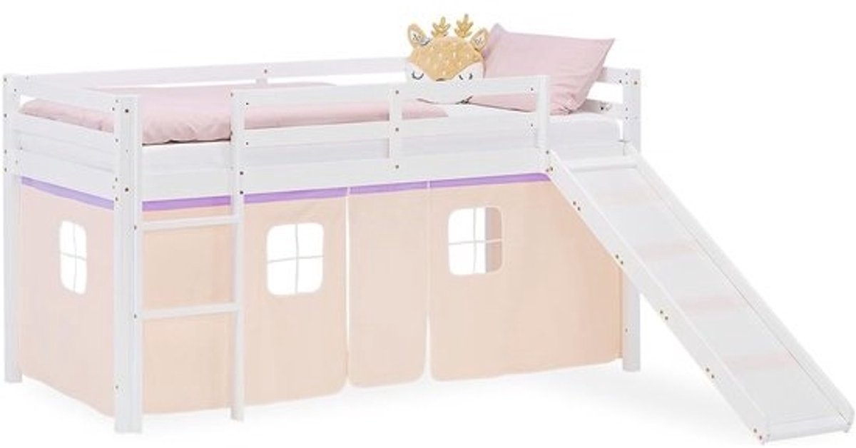 Kinderhoogslaper met glijbaan - Bed met glijhoek - Spelen en slapen - Massief hout constructie - 90x200 cm