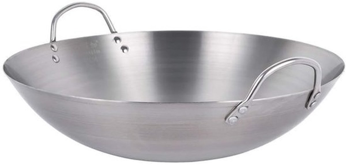 Grote Wokpan - Professionele Koekenpan - Snelle Maaltijden Bereiden - Stevig Dubbel Handvat - 40 cm Diameter - Zilverkleurig
