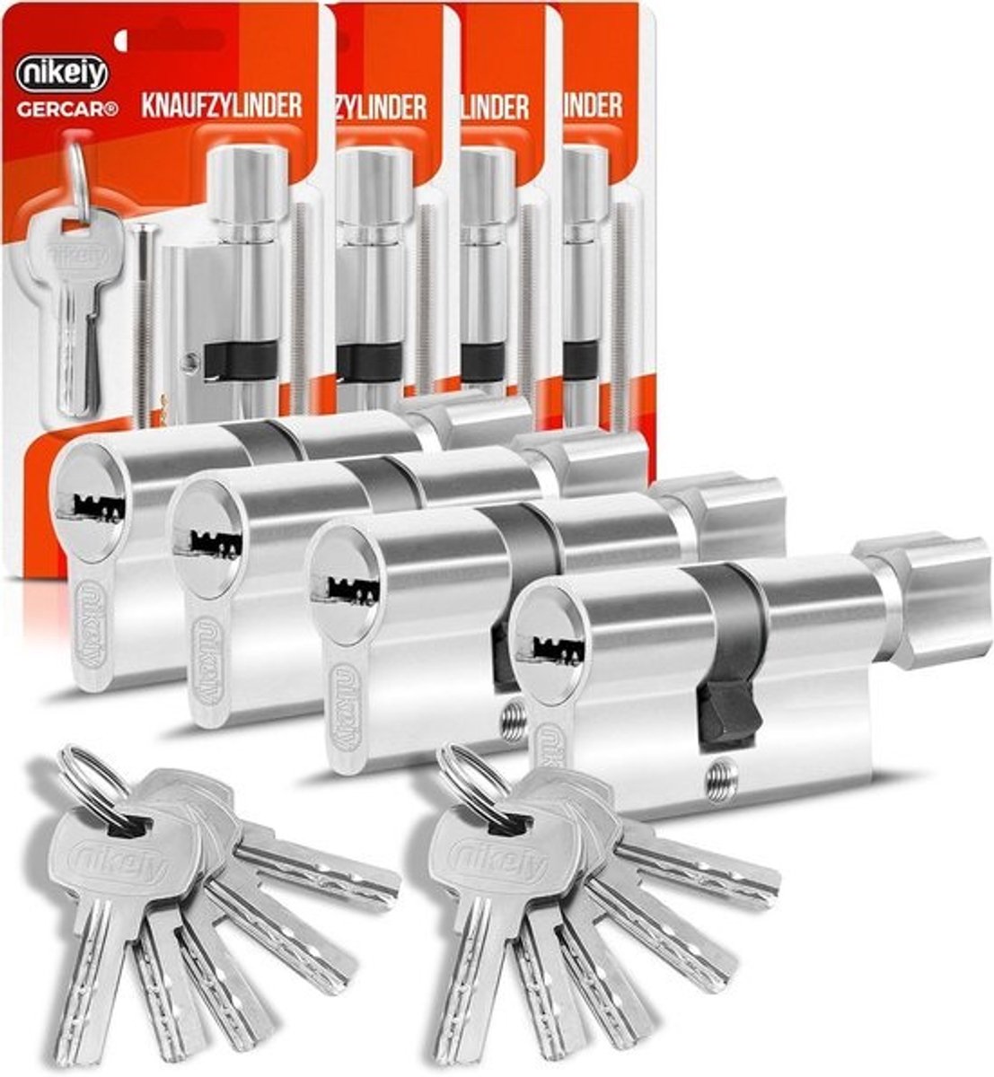 Gelijksluitende Knopcilinderset 4x (40/40) - 80mm - Inclusief 10 Sleutels - Inbraakveilig Deurslot