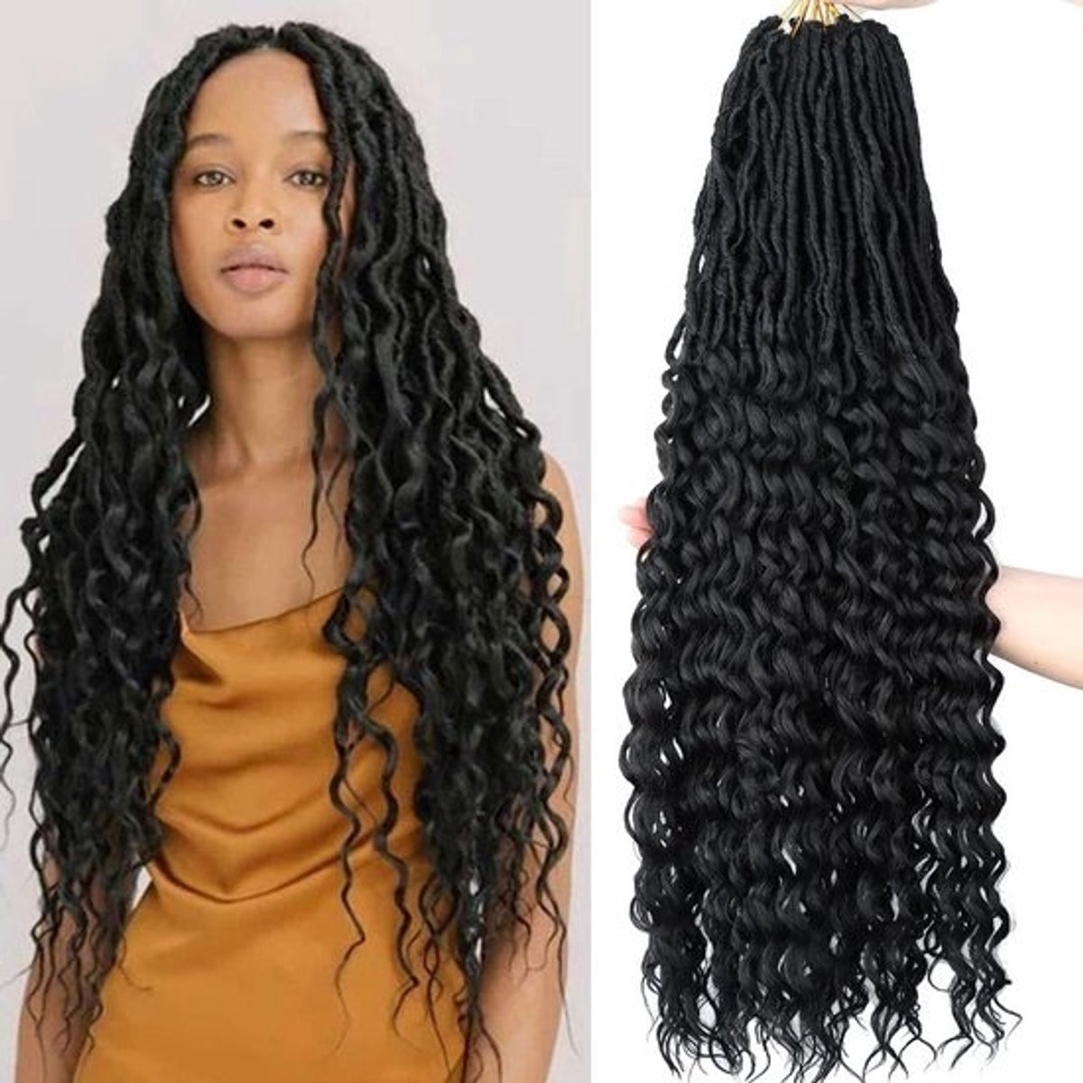 Voorgeluste Faux Locs Crochet Haar 76cm Diepe Krul Uiteinden 6 Stuks Zacht Synthetisch Vlechtwerk