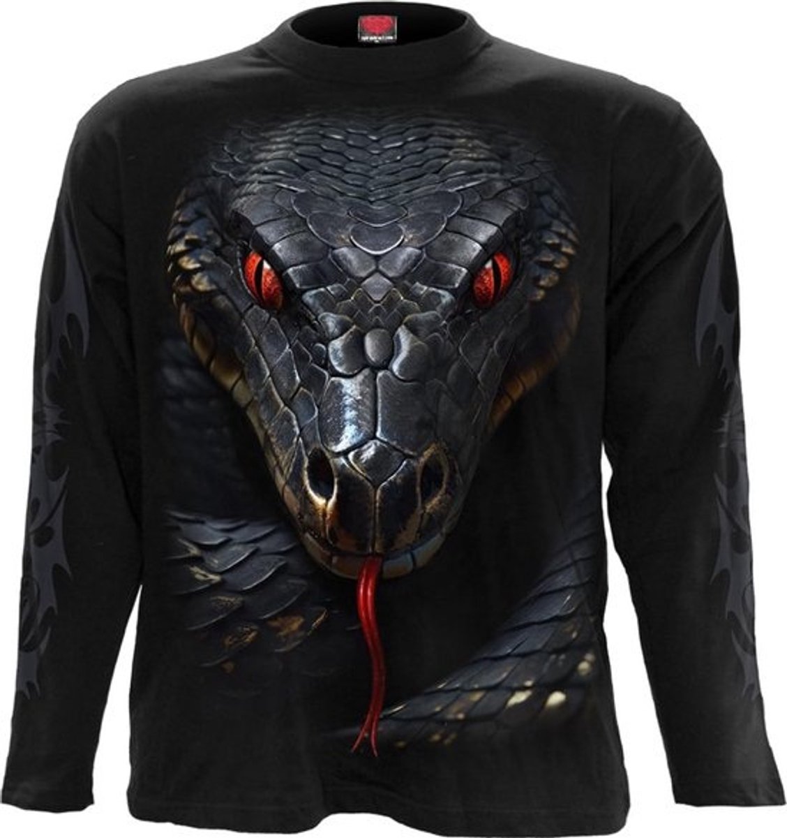 Zwart Shirt Lange Mouwen met Grote Basilisk Print - Horror en Rock Stijl