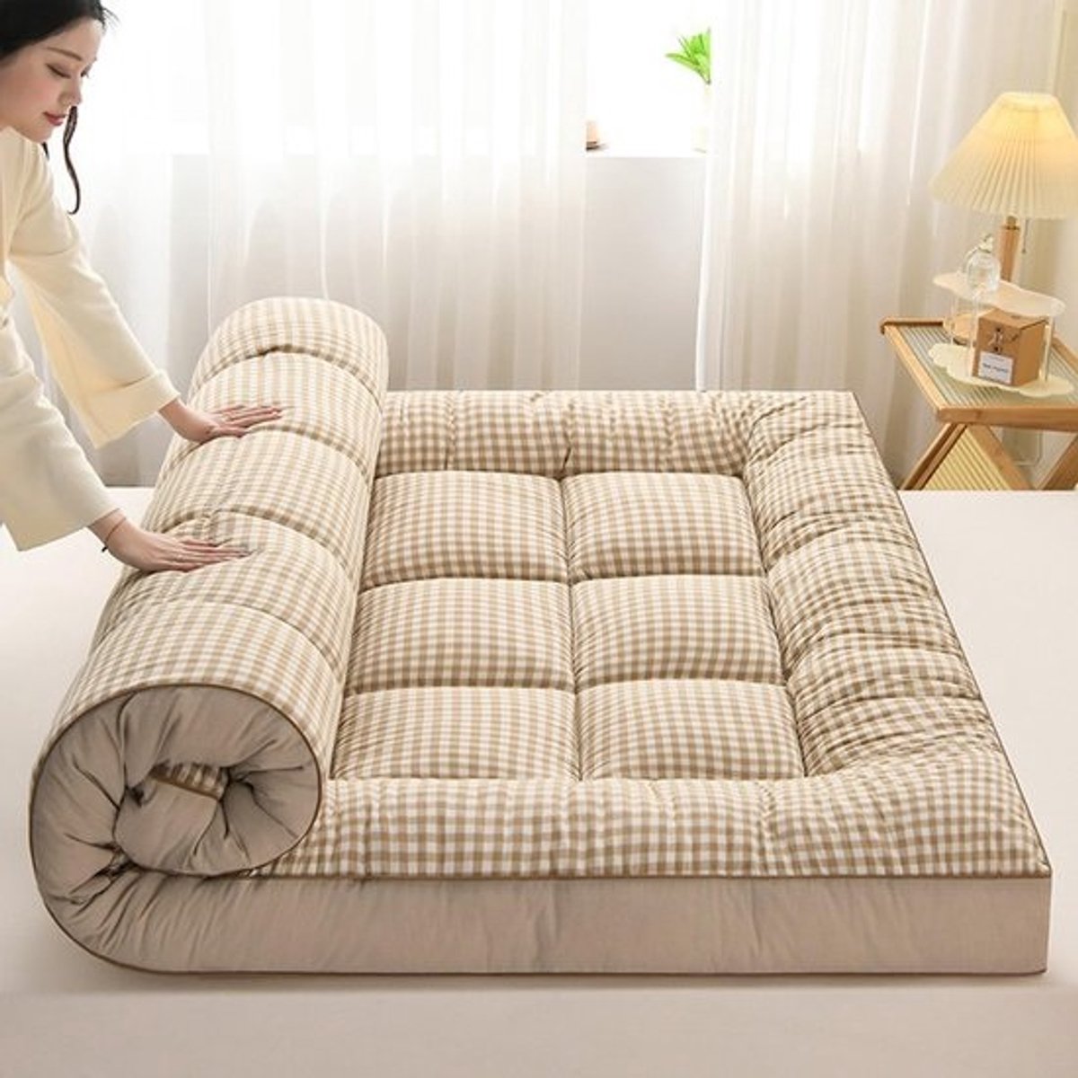 Thick Japanse Tatami Matras - Opvouwbare Futon Vloermatras Kaki - Slaapmat voor Gastenkamer