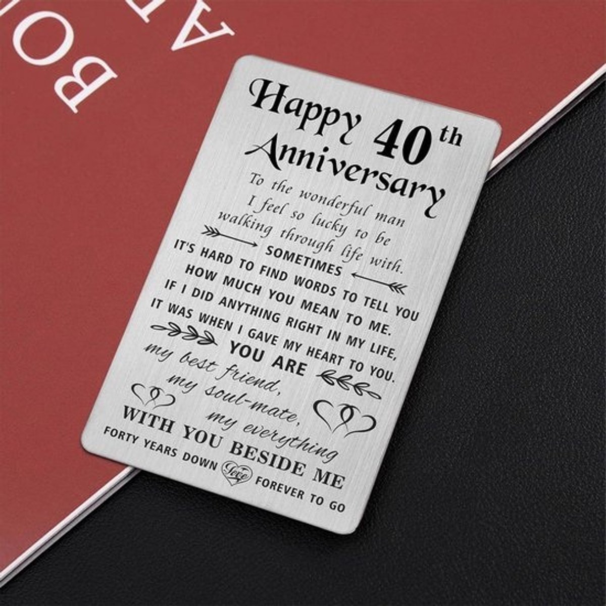 40e Verjaardagskaart voor Man - 40 Jaar Samen, Altijd en Voor Altijd - Huwelijksverjaardag Geschenken voor Hem, Gegoten Metaal Portemonnee Kaart