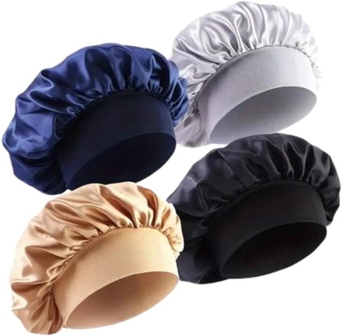 Haarnetjes Satijn - Slaapmuts Haar - Bescherming Haar - Dubbele Laag - 4 Stuks - Zwart