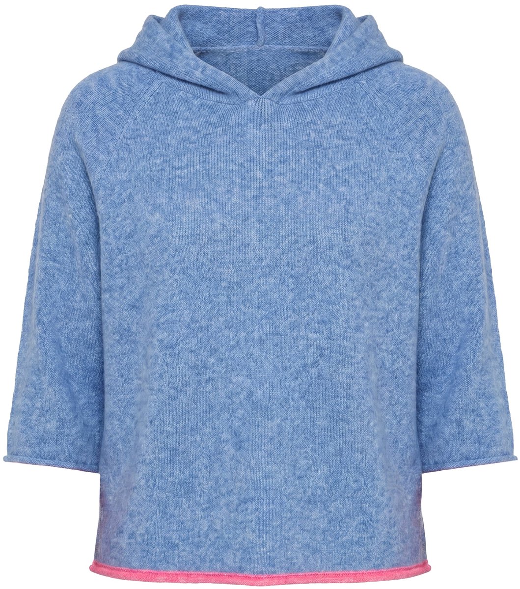 Laurasøn - Dames - Trui met korte mouwen capuchon - Azuurblauw - Maat 48+