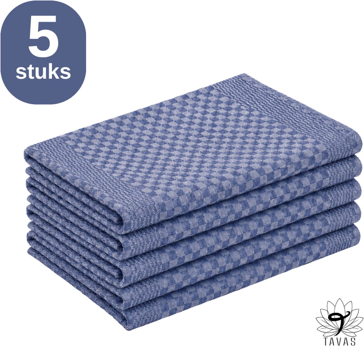 Theedoekenset - Glazendoeken | 50x70 cm | Blauw | Set van 5 | 100% katoen | Horeca Theedoeken | horeca Glazendoeken
