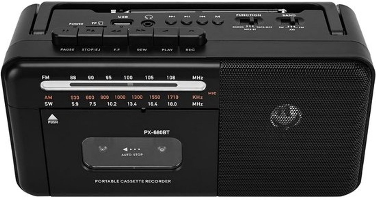 Draagbare Cassetterecorder met AM/FM/SW Radio en USB/TF Kaart MP3-speler