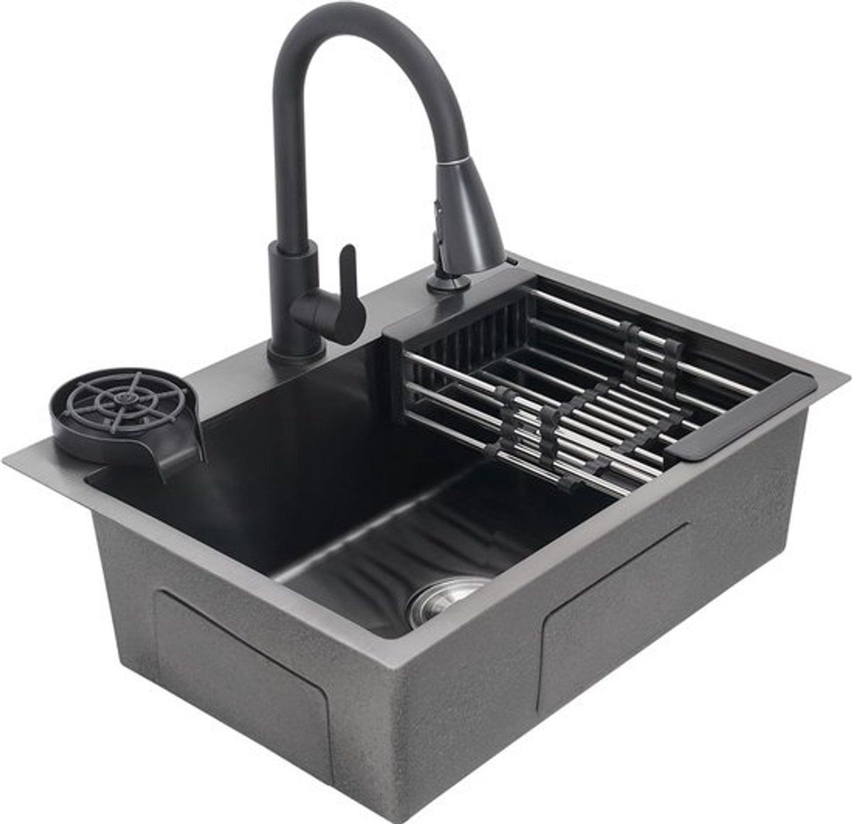 Zwarte RVS Keukenspoelbak 60x45 cm Inbouw met Zeepdispenser