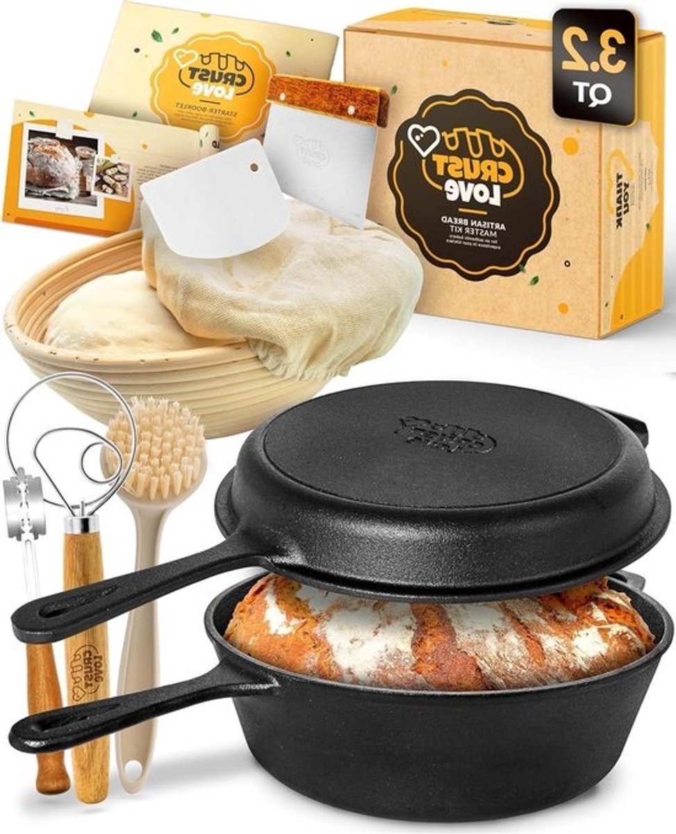 Gietijzeren Pan - Broodbak Pan - Ambachtelijk Bakken - Met Deksel - 3.2 Liter - Gietijzer