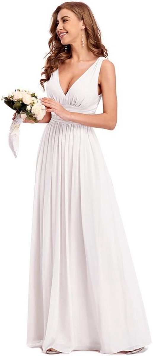 Elegante lange avondjurk voor dames - Chiffon, dubbele V-hals, Empire taille, perfect voor formele gelegenheden