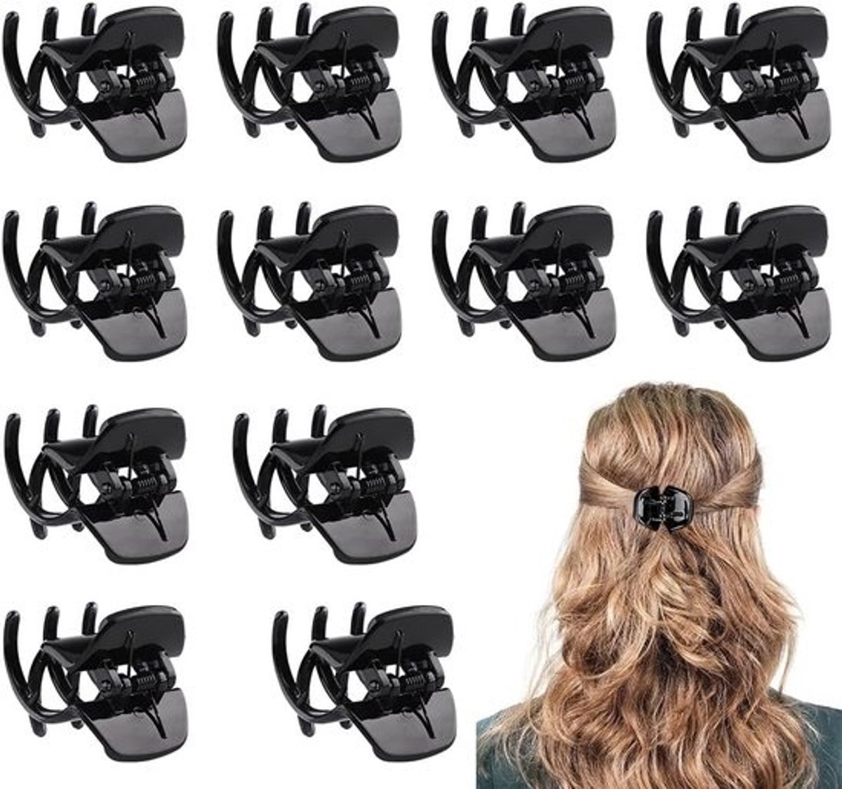 12x Middelgrote Zwarte Haarklemmen – Sterke Antislip Haarspeld voor Dik Haar Dames & Meisjes (3,3 cm)