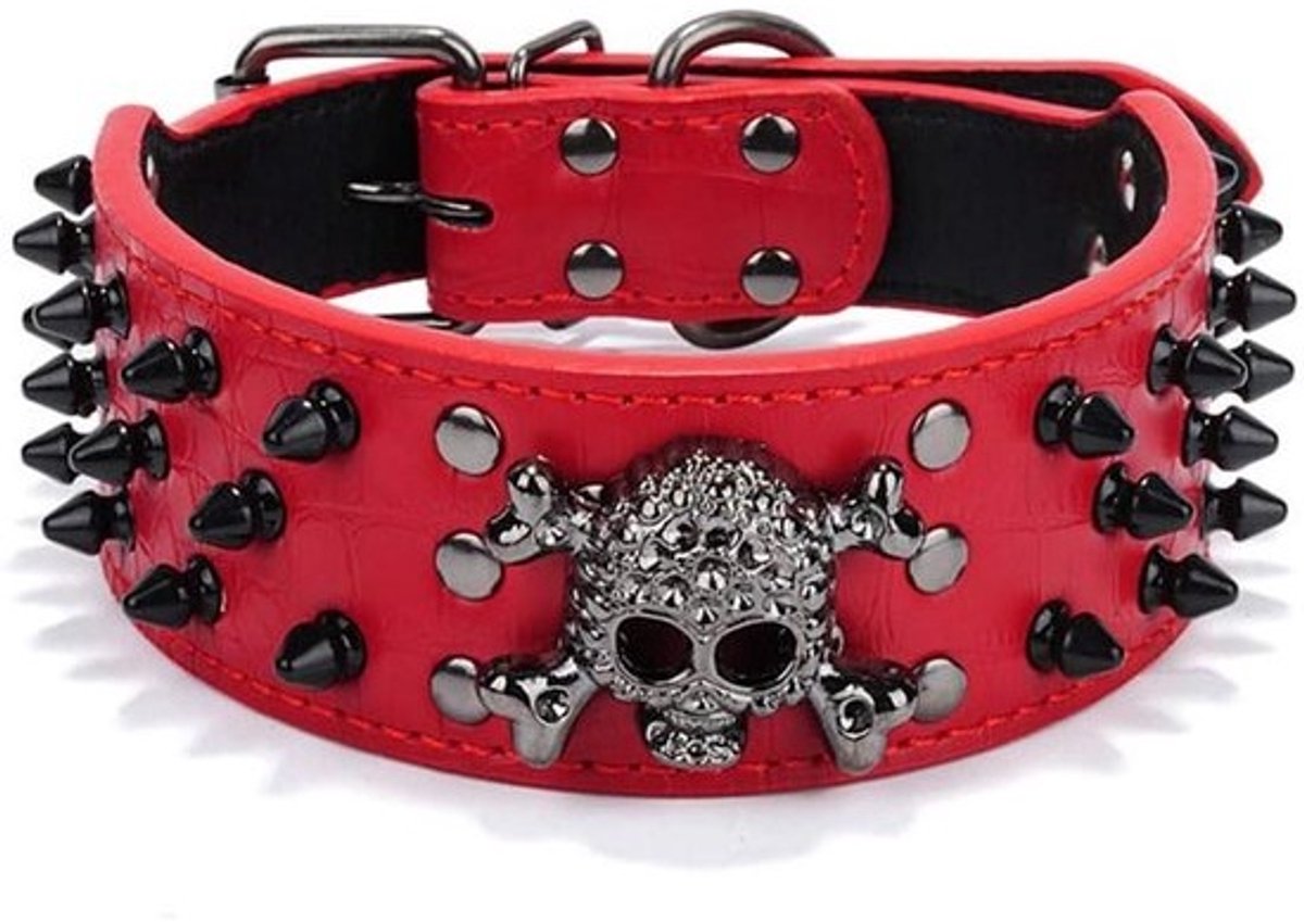Allecto Plus - Schedel Halsband met Klinknagels voor Grote en Middelgrote Honden - Imitatie Krokodillenleer - Stijlvolle Halsband met Spitse Klinknagels