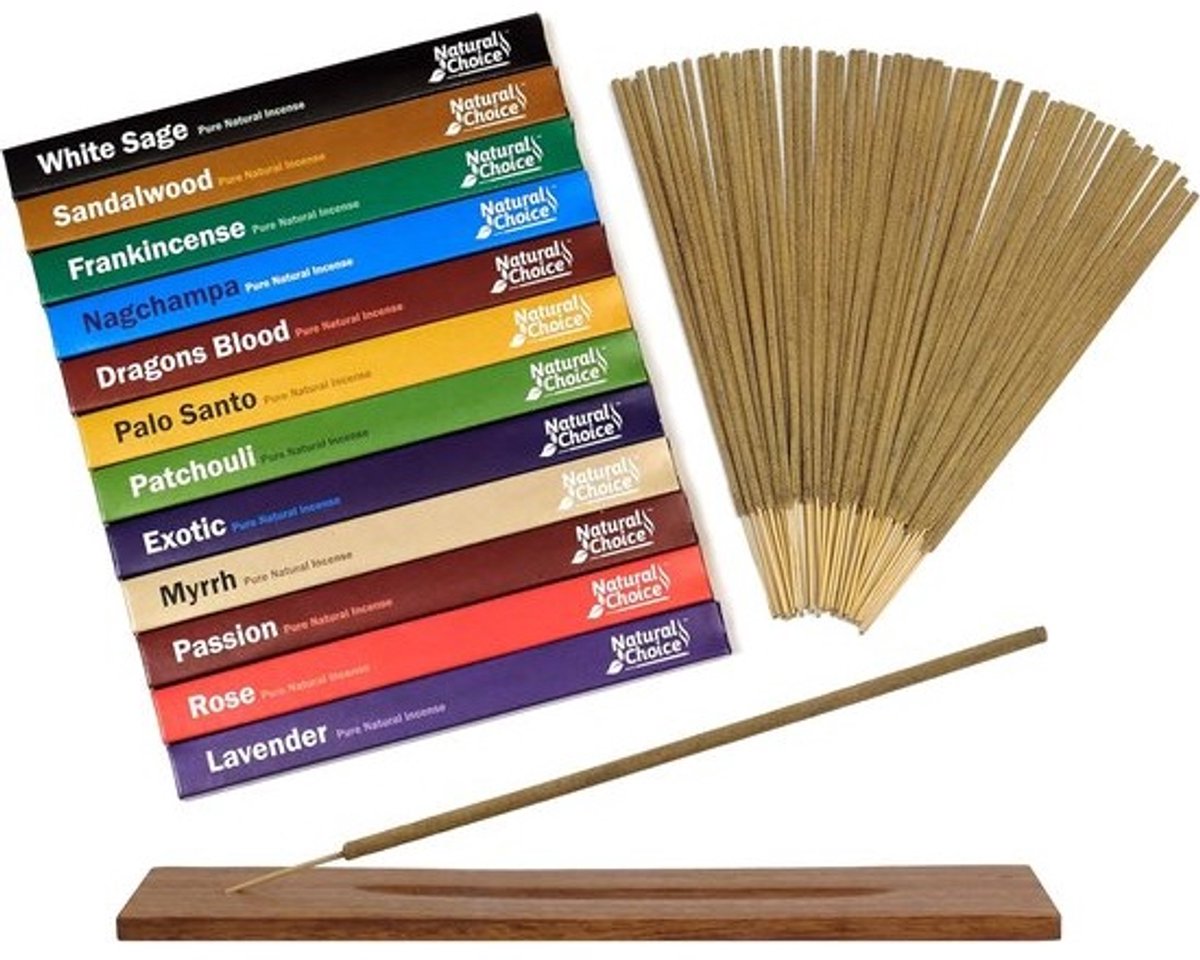 Geurbrander Set met 12 Natuurlijke Wierooksoorten: Palo Santo, Salie, Sandelhout & Meer