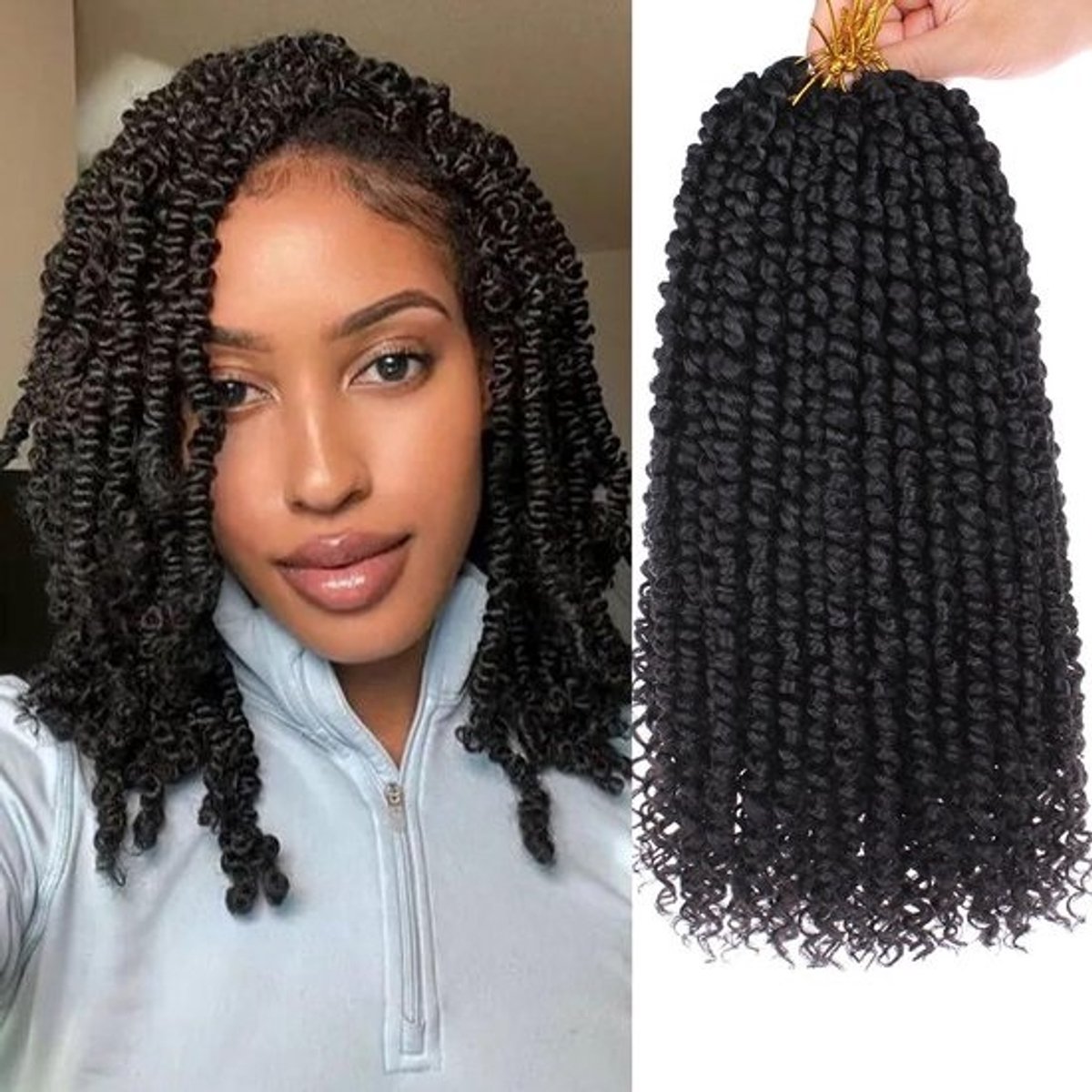 Voorgedraaid Gehaakt Haar 35,5 cm - Natuurlijk Zwart Watergolf Twist Vlechten Synthetisch Haar