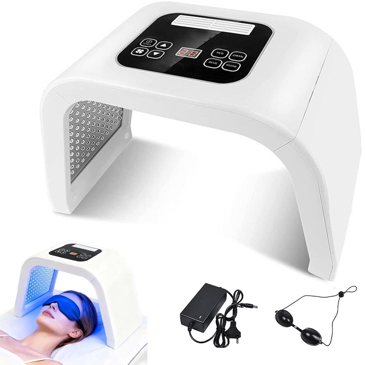 LED-schoonheidslamp – LED-fototherapielamp – 7-in-1 huidverzorging – Fotoverjonging – Fototherapiemasker – Huidverjongingsapparaat – Lichttherapie voor huidverjonging – Roodlicht schoonheidsapparaat – Zevenkleurig licht – Groot paneellamp – Wit