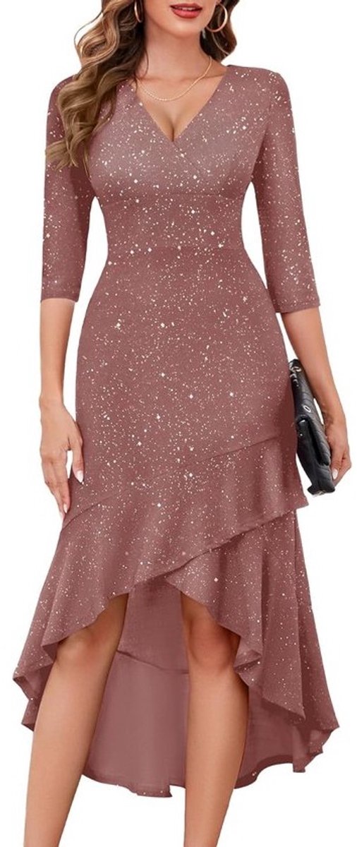 Elegante avondjurk met glitter en V-hals