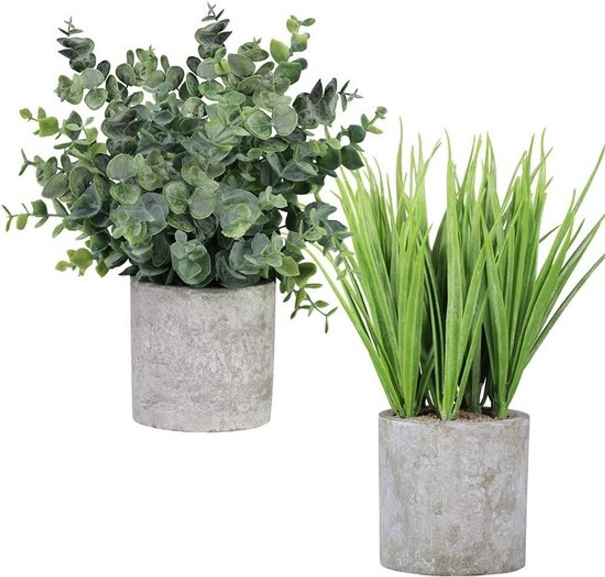2x Kleine Kunst Eucalyptus Plant in Pot - Groene Mini Kamerplant voor Binnen Decoratie - Tafel, Bureau, Badkamer - 22,6 cm