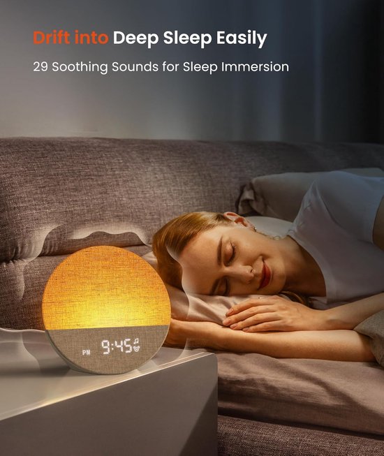 Wake-up Light - Natuurlijk Alarm - Rustig Ontwaken - 29 Rustgevende Geluiden - 9 Kleuren - Wit — afbeelding 4