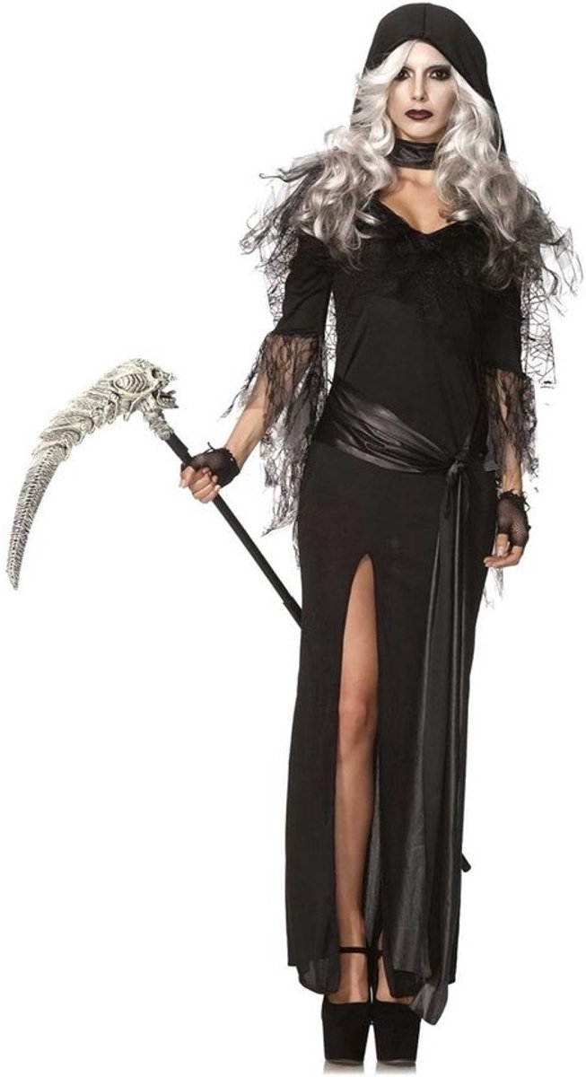 Sexy Zwarte Dame Kostuum Set met Kap en Kant - Halloween & Carnaval