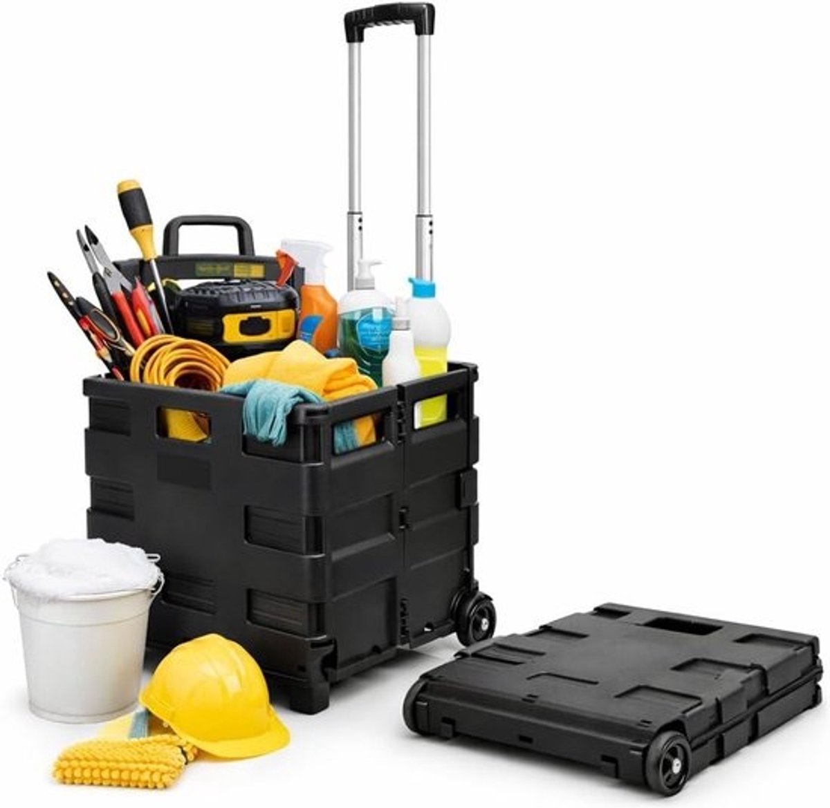 Gereedschapstrolley Inklapbaar - Transportbox Met Wielen - Zwaar Transport - Draagkracht 35kg - Telescopische Handgreep - Zwart Zilver