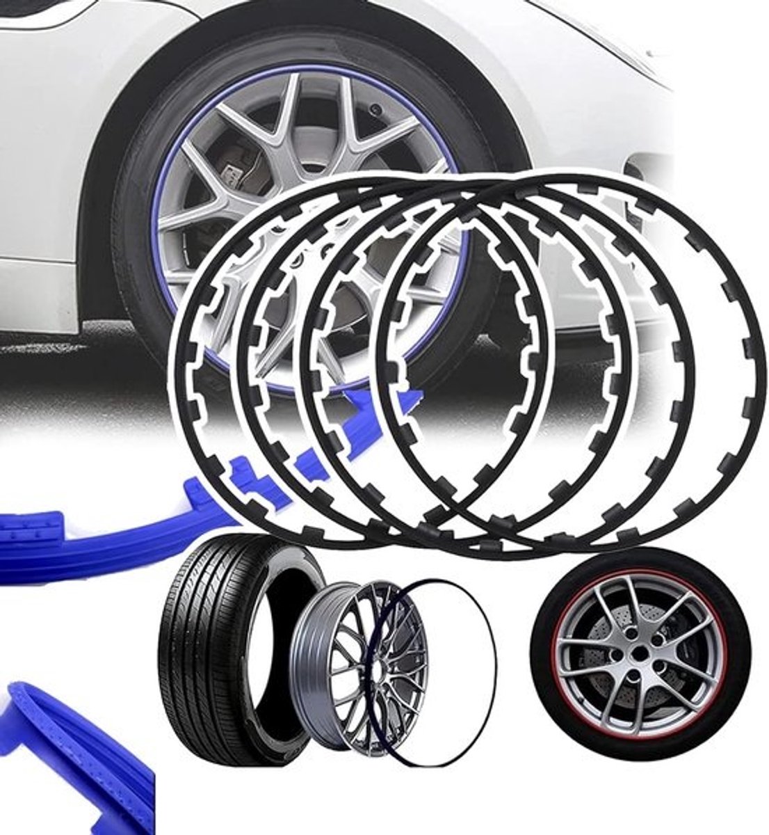 Velgbeschermers Set - Wielrand Bescherming - Velgen Beschermen - Duurzaam Nylon Materiaal - 16-21 inch - Zwart