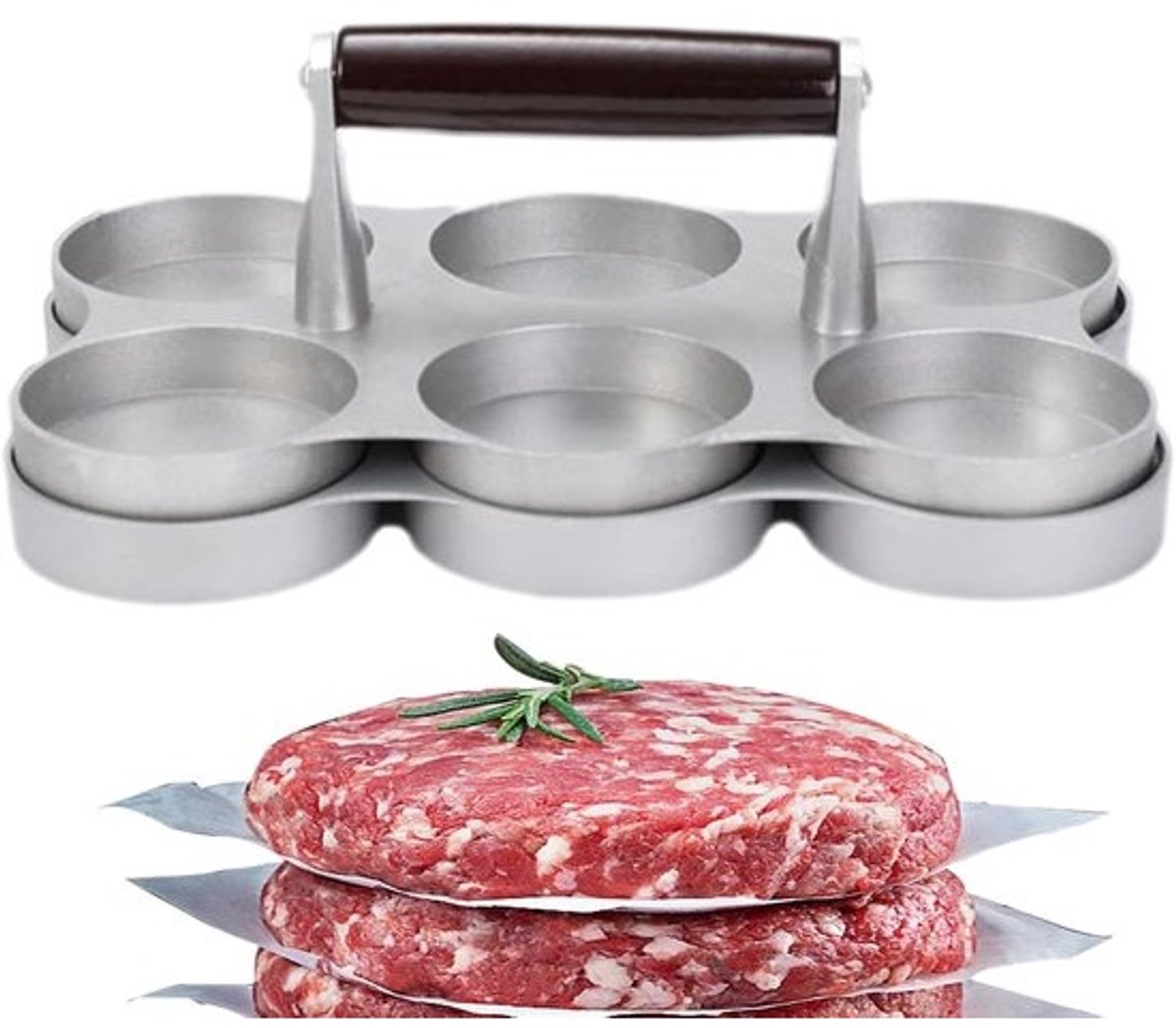 Vlees Patty Maker - Hamburger Pers - Perfecte Burgers Maken - 6 Kleine Roosters - 22.3x14.8x8.5cm
