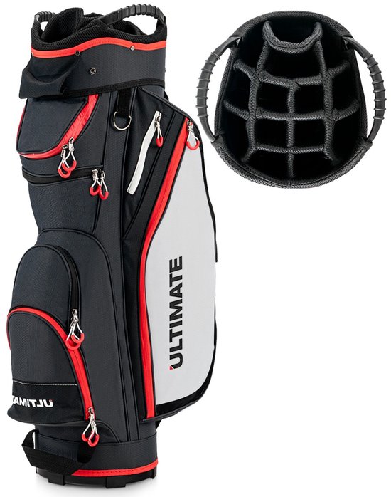 SureDeal® - Golf - Lichte Golftas - Regenhoes Delige Indeling - Gebruik Golftrolley - Golfkaart Rood - Zwart - 39x25x128 cm - Donkerbruin van suredeal — afbeelding 3