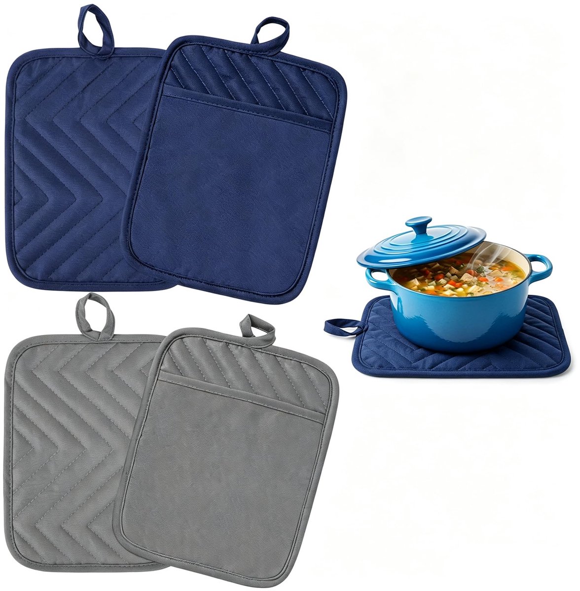Pannenlappen 18 x 23 cm - Hittebestendig met zakken - Antislip - Ideaal voor koken en bakken - ShopVlot