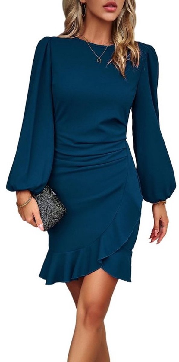 Dames Zakelijke Jurk Lange Mouwen Pofmouw Feestjurk Bodycon Knie-lengte Avondkleding