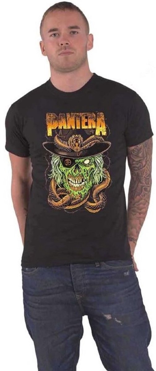 Zwart T-Shirt met Slang en Schedel Print - Ronde Hals Katoen
