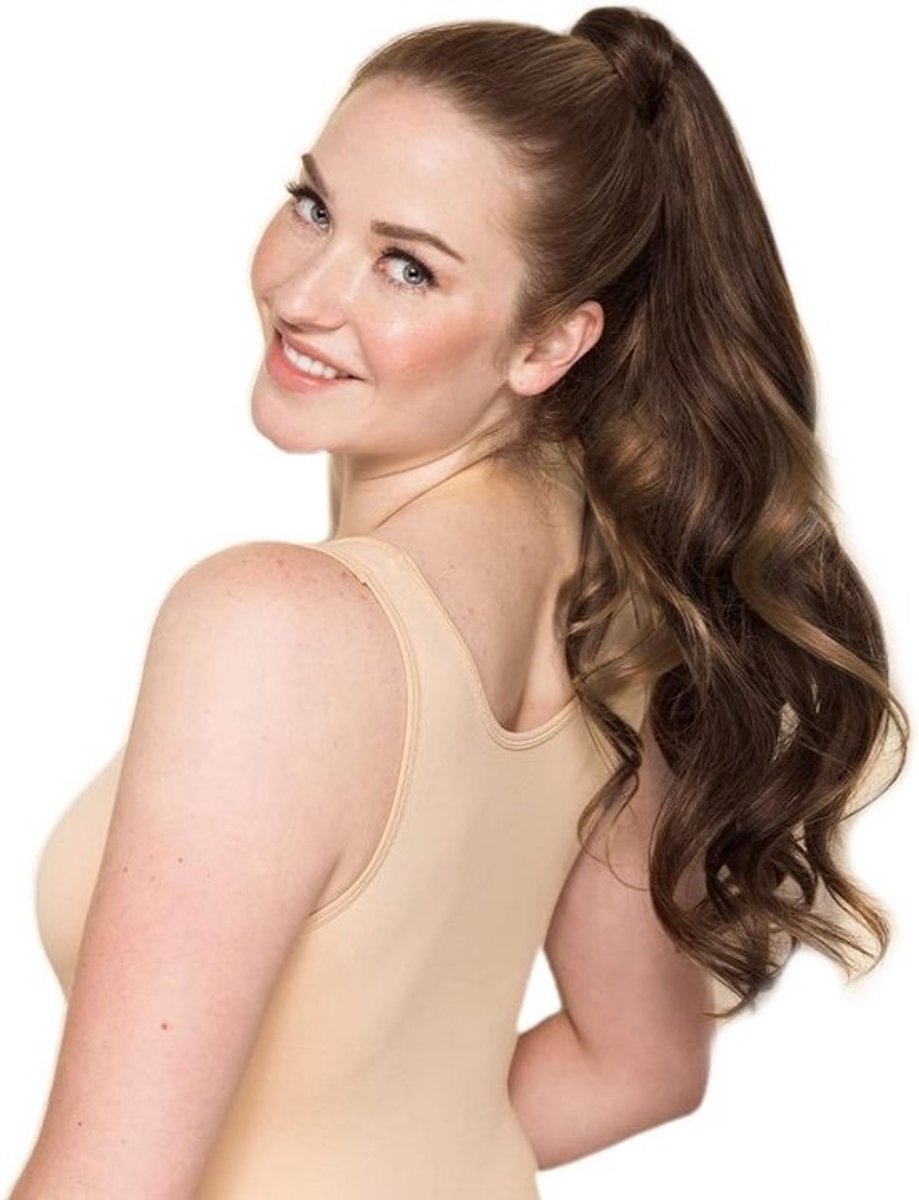 Balayage Paardenstaart Extensions Clip-in Echt Haar 40 cm Donkerbruin Kastanjebruin