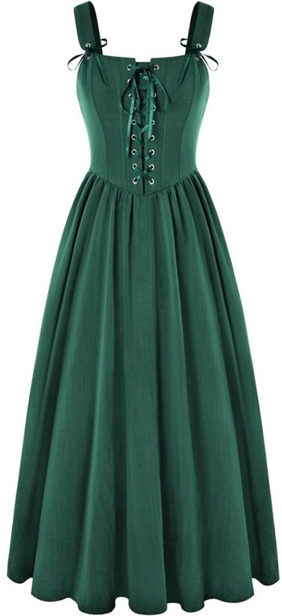 Dames Renaissance Jurk Mouwloos Maxi Jurk met Corset Vetersluiting
