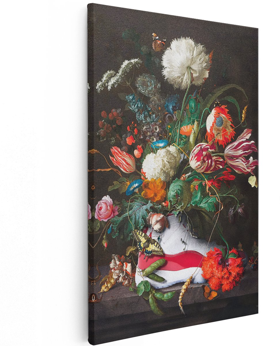 Artaza Canvas Schilderij Stilleven Bloemen - 120x180 cm - Groot - Wanddecoratie Oude Meesters - Muurdecoratie Vlinders - Decoratie Barok