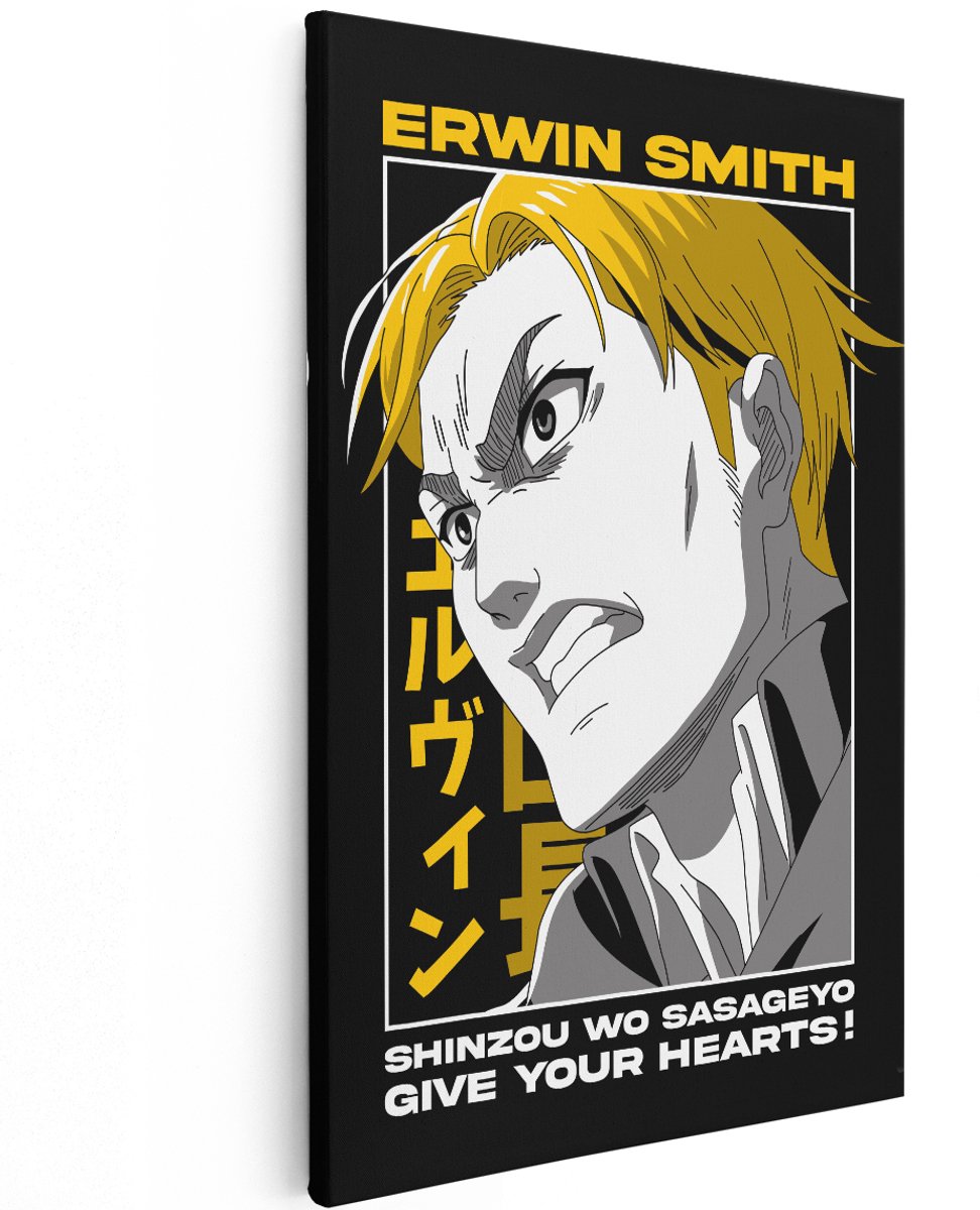 Artaza Canvas Schilderij Anime Erwin Smith - 120x180 cm - Groot - Wanddecoratie Portret - Muurdecoratie Slaapkamer Jongen - Decoratie Japanse Tekst