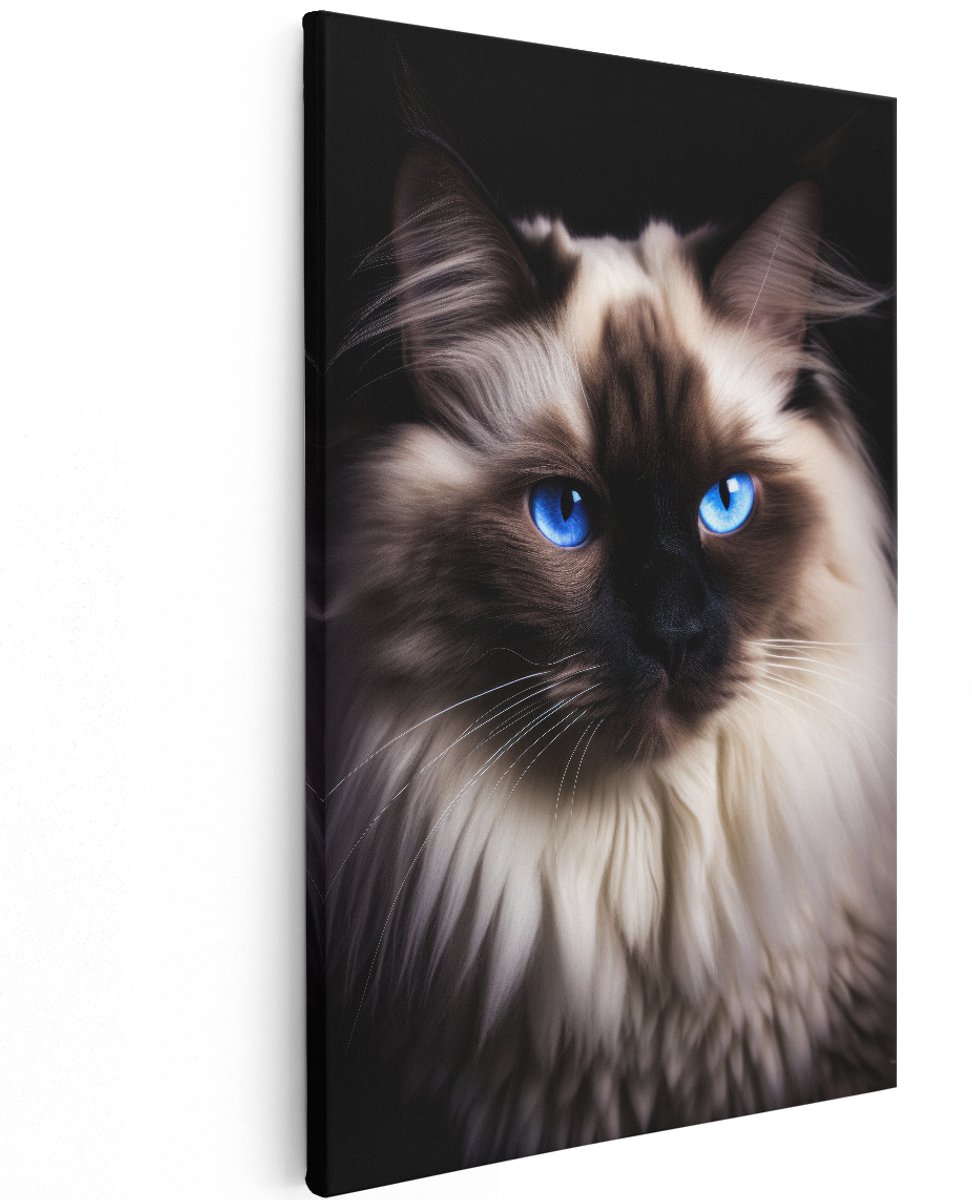 Artaza Canvas Schilderij Ragdoll Kat - 120x180 cm - Groot - Wanddecoratie Dieren - Muurdecoratie Portret - Schilderijen Op Canvas Blauwe Ogen