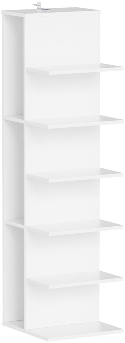 SoBuy Boekenplank Wit - Boekenplank Kinderkamer met 6 Open Vakken - Hoekontwerp Wandbevestiging MDF - Boekenplanken voor Speakers | STR14-W
