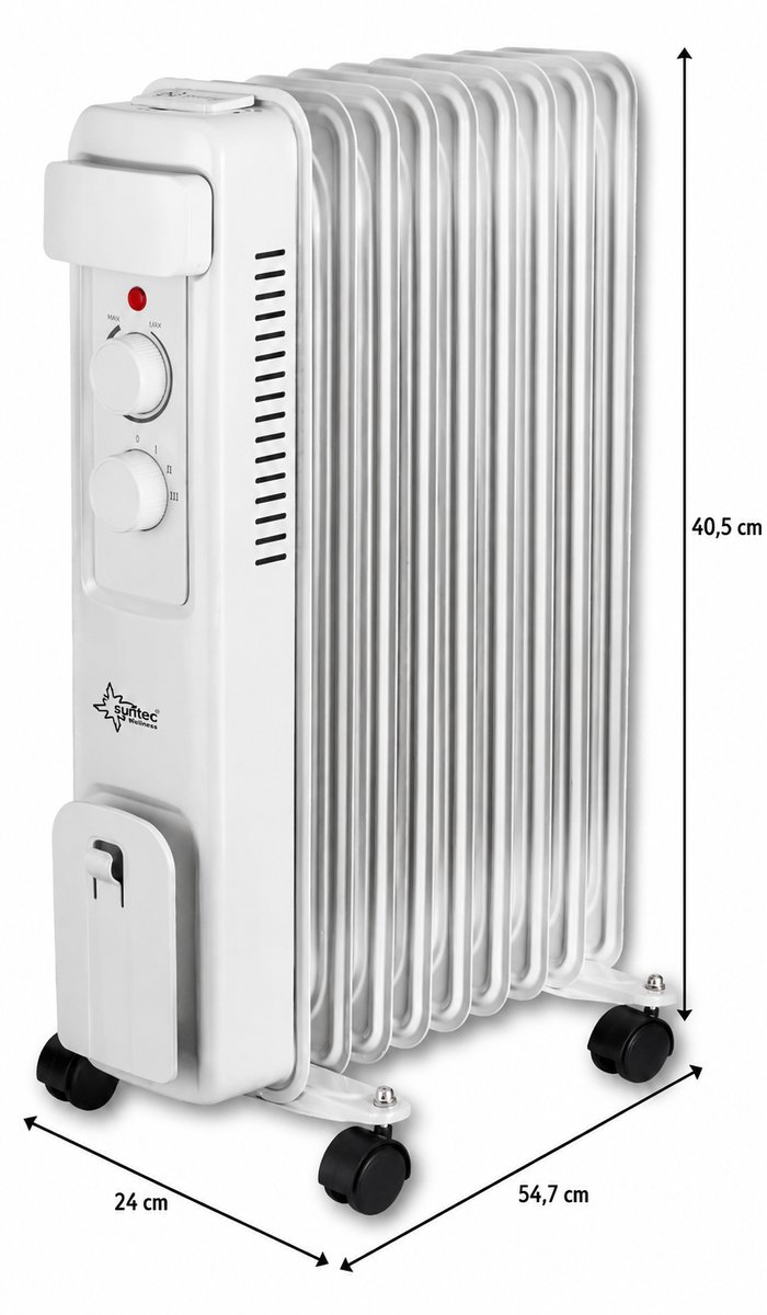 SUNTEC Olieradiator HotSafePro - Olie Radiator - 2000 Watt - Elektrische kachel - Heater ultra power - Energiebesparing - 9 Verwarmingslamellen + 3 Warmtestanden - Radiator incl. thermostaat