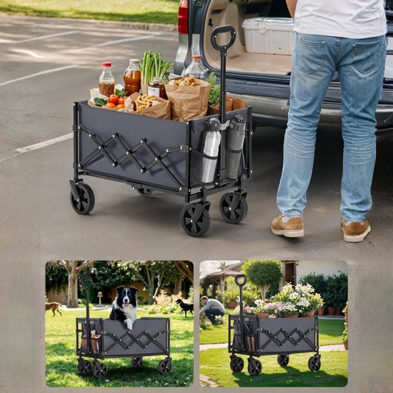 KIRA® Bolderkar - Ideaal voor Strand & Camping - Opvouwbare Bolderkar - Zwart - 91cm x 67cm x 91cm van Kira — afbeelding 3