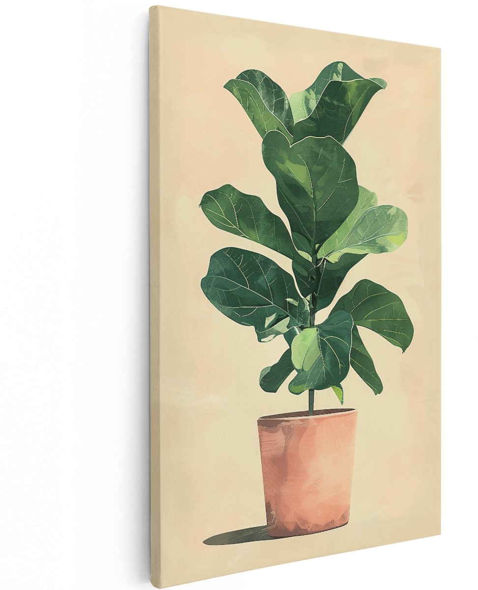 Artaza Canvas Schilderij Ficus Lyrata - 120x180 cm - Groot - Wanddecoratie Plant - Muurdecoratie Boho - Decoratie Woonkamer Groen