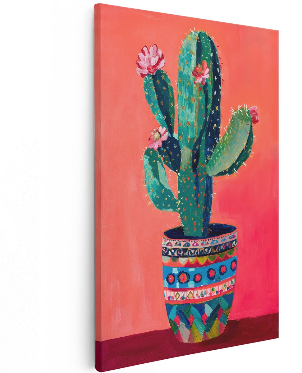 Artaza Canvas Schilderij Cactus - 120x180 cm - Groot - Wanddecoratie Boho - Muurdecoratie Bloemen - Decoratie Woonkamer - Kleurrijk