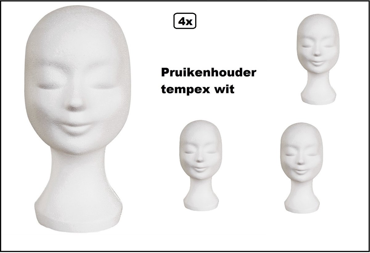 4 stuks Pruik houder tempex (styropor) wit pruiken standaard hoofdeksel thema feest hoofd festival decoratie