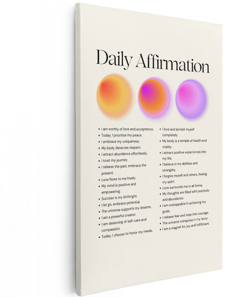 Artaza Canvas Schilderij Daily Affirmation - 120x180 cm - Groot - Wanddecoratie Abstract - Muurdecoratie Quote - Decoratie Positiviteit - Paars