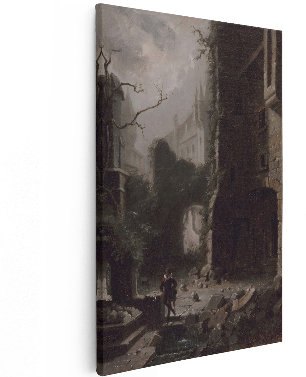 Artaza Canvas Schilderij Vervallen Ruïne - 120x180 cm - Groot - Wanddecoratie Kasteel - Muurdecoratie Klassiek Landschap - Decoratie Antiek Schilderij