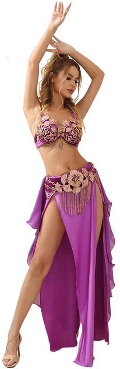 Bellydance Outfit voor Vrouwen – Glitterende Beha, Riembestendige Chiffon Rok