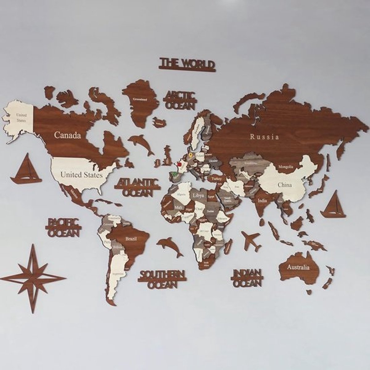 Grote Houten Wereldkaart voor aan de Muur - 3D Wanddecoratie en Cadeau
