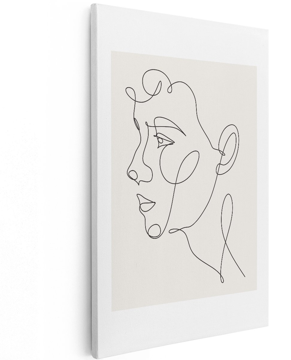 Artaza Canvas Schilderij Vrouw - 120x180 cm - Groot - Wanddecoratie Line Art - Muurdecoratie Abstract - Decoratie Boho Beige